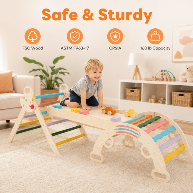 9-in-1 Foldable Wooden Montessori Climbing Playset