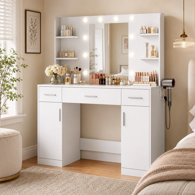 3-Color LED Vanity Mirror with Storage Drawers