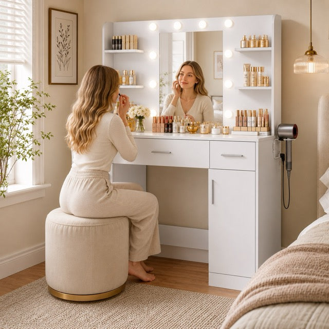 3-Color LED Vanity Mirror with Storage Drawers