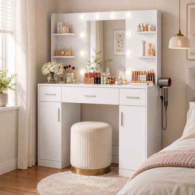 3-Color LED Vanity Mirror with Storage Drawers