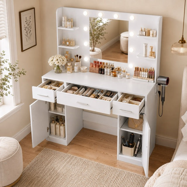 3-Color LED Vanity Mirror with Storage Drawers