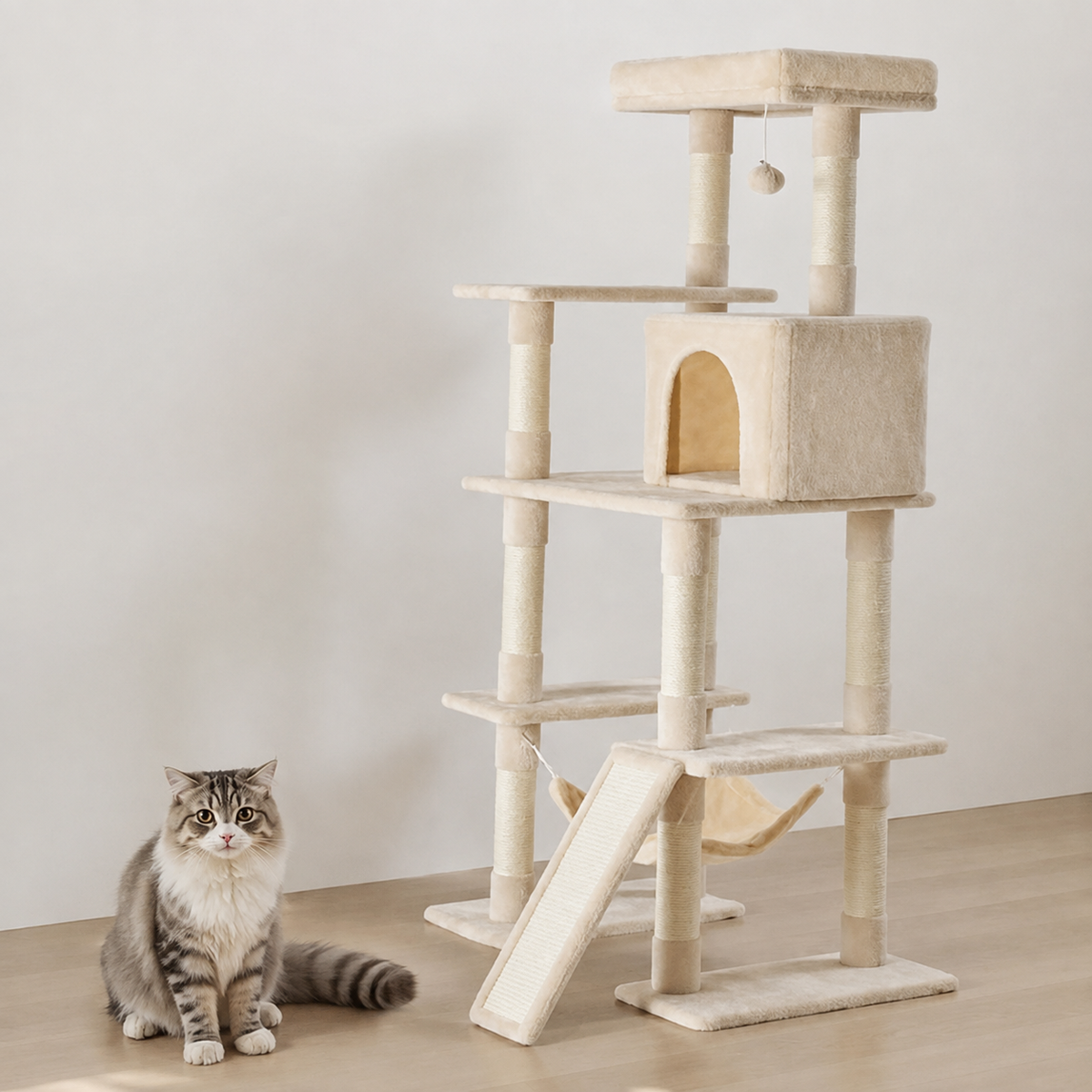 63 Inch Plush Multi-Level Cat Tree Tower