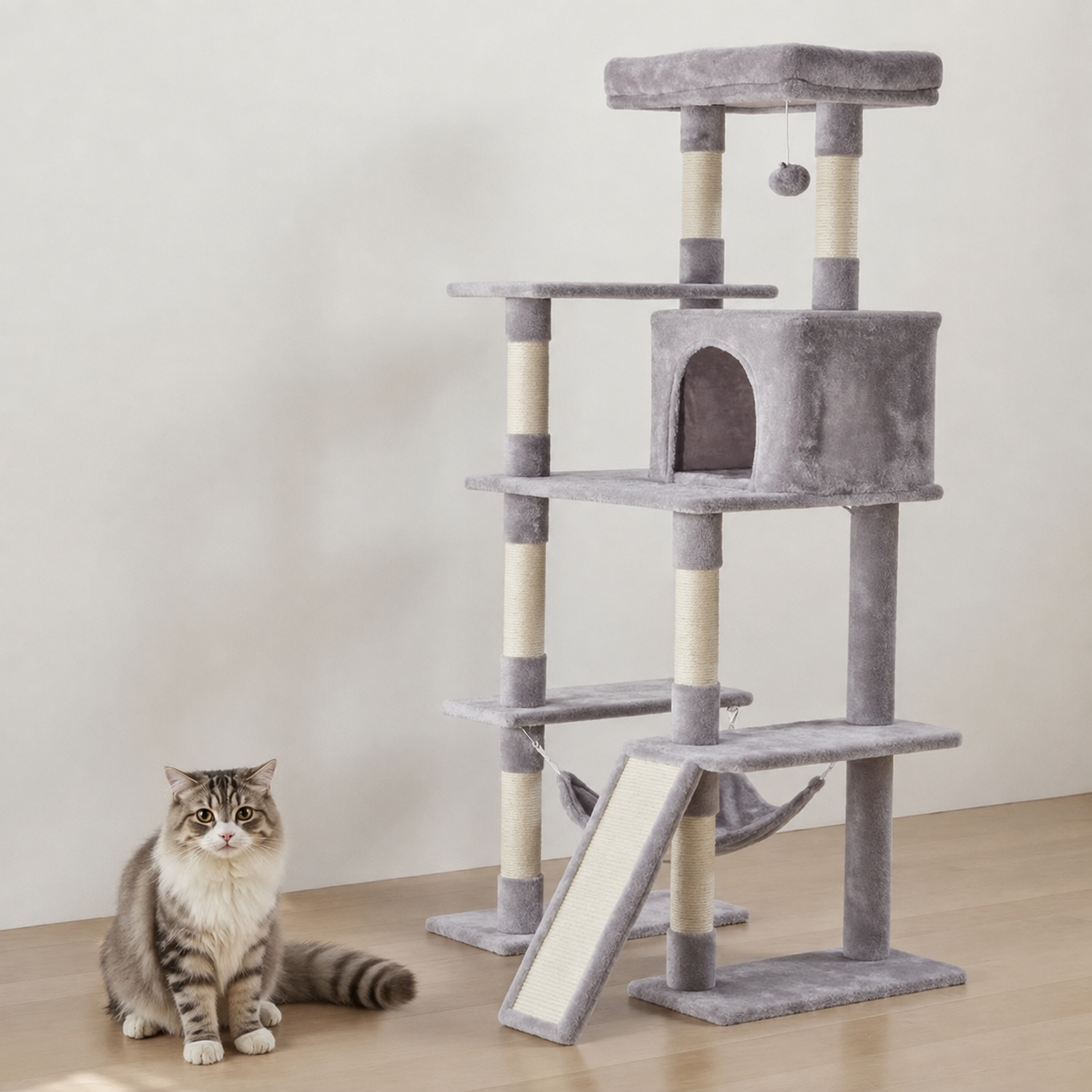 63 Inch Plush Multi-Level Cat Tree Tower