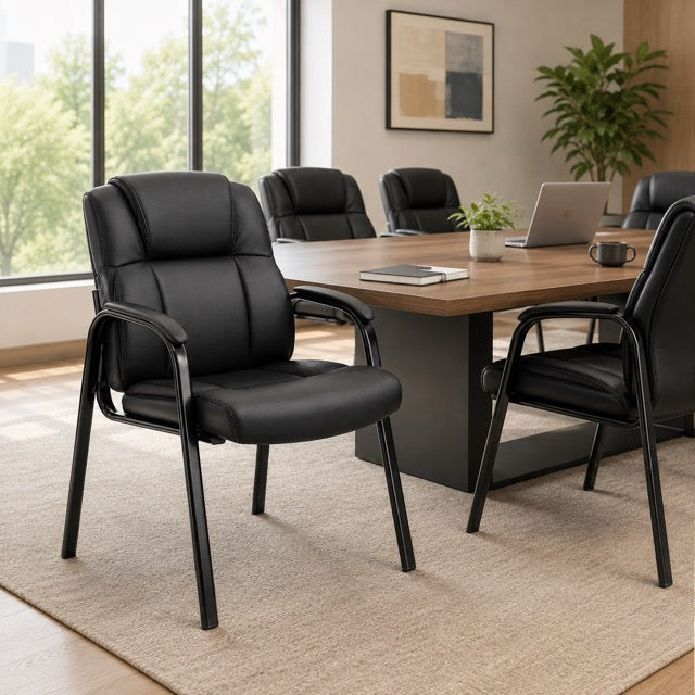 Ergonomic PU Leather Reception Chair with Armrests