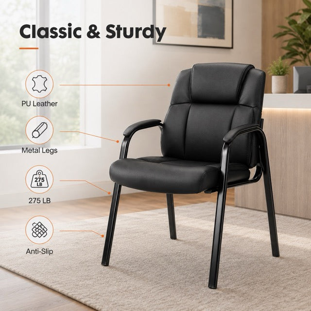 Ergonomic PU Leather Reception Chair with Armrests
