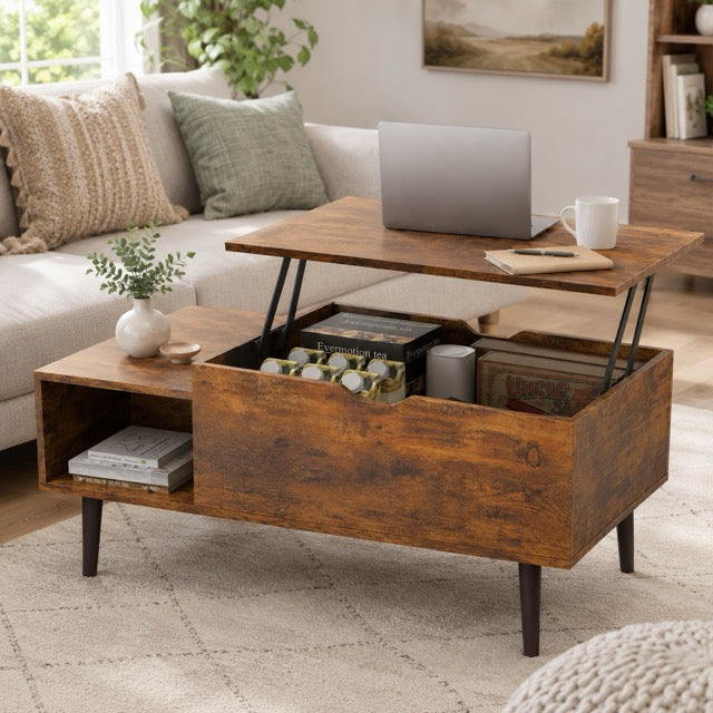 Lift Top Coffee Table with Storage & Hidden Compartment