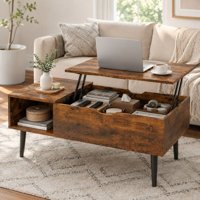Lift Top Coffee Table with Storage & Hidden Compartment
