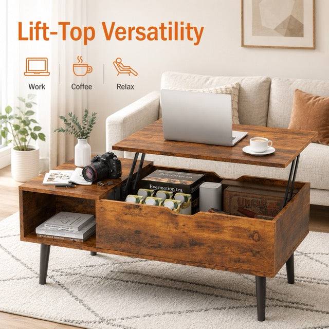 Lift Top Coffee Table with Storage & Hidden Compartment
