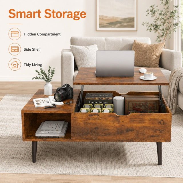 Lift Top Coffee Table with Storage & Hidden Compartment