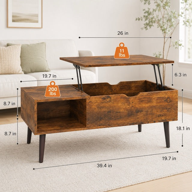 Lift Top Coffee Table with Storage & Hidden Compartment