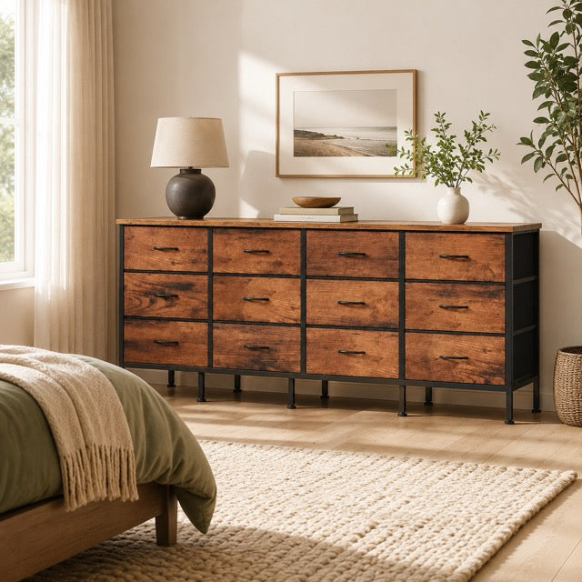 12-Drawer TV Stand & Storage Cabinet with Metal Frame and Adjustable Feet
