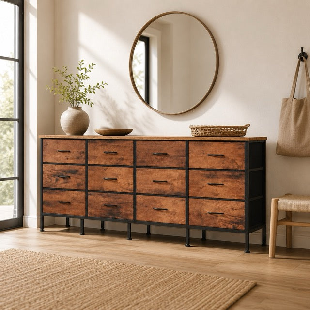12-Drawer TV Stand & Storage Cabinet with Metal Frame and Adjustable Feet