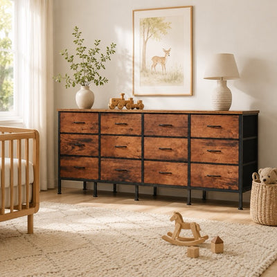 12-Drawer TV Stand & Storage Cabinet with Metal Frame and Adjustable Feet
