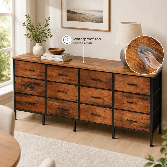 12-Drawer TV Stand & Storage Cabinet with Metal Frame and Adjustable Feet