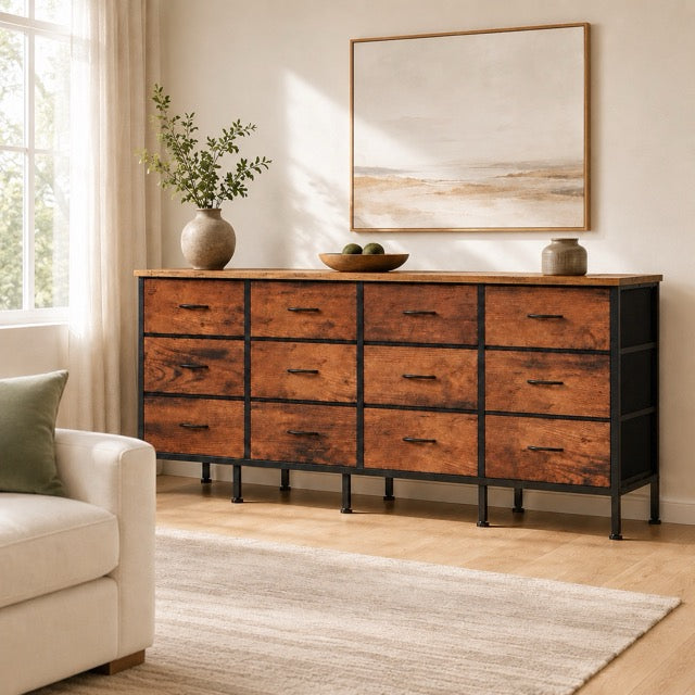 12-Drawer TV Stand & Storage Cabinet with Metal Frame and Adjustable Feet