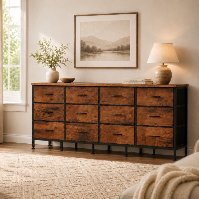 12-Drawer TV Stand & Storage Cabinet with Metal Frame and Adjustable Feet