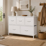 5 Drawer Fabric Dresser with Wood Top for Bedroom