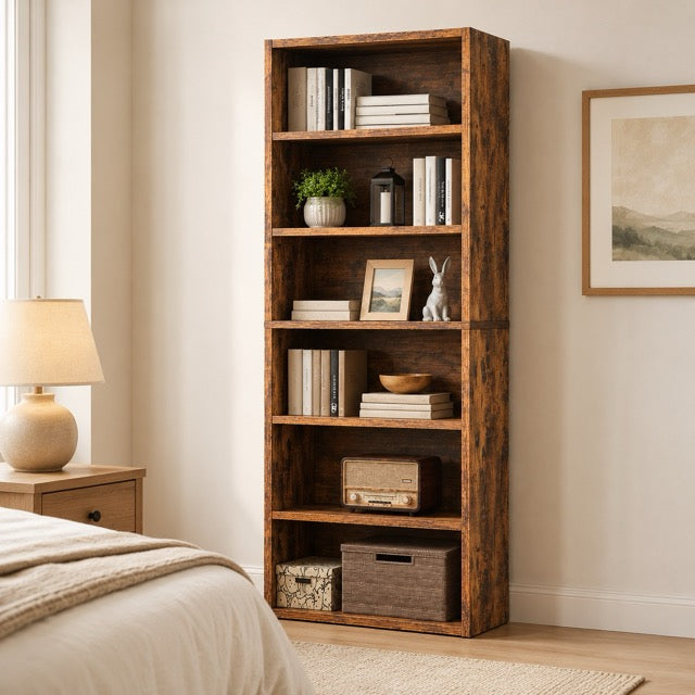 Industrial 5 & 6-Tier Bookcase | 53"/63" Tall Open Bookshelf for Home Office, Living Room & Bedroom