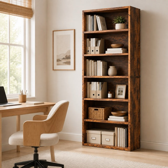 Industrial 5 & 6-Tier Bookcase | 53"/63" Tall Open Bookshelf for Home Office, Living Room & Bedroom