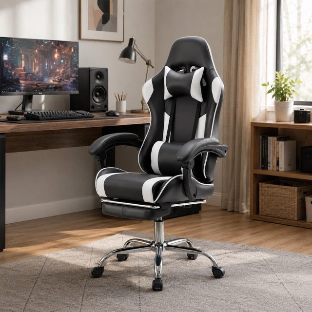 Gaming Chair with Footrest and Lumbar Support