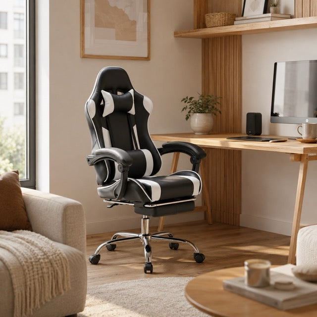 Gaming Chair with Footrest and Lumbar Support