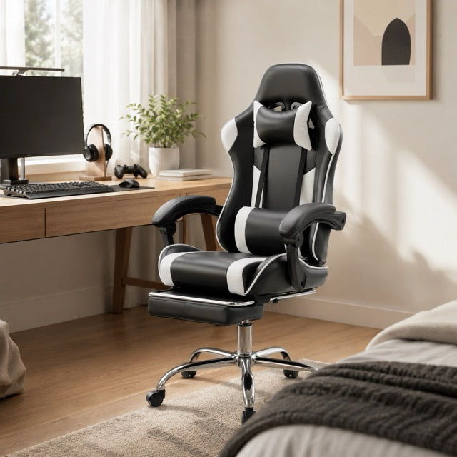 Gaming Chair with Footrest and Lumbar Support