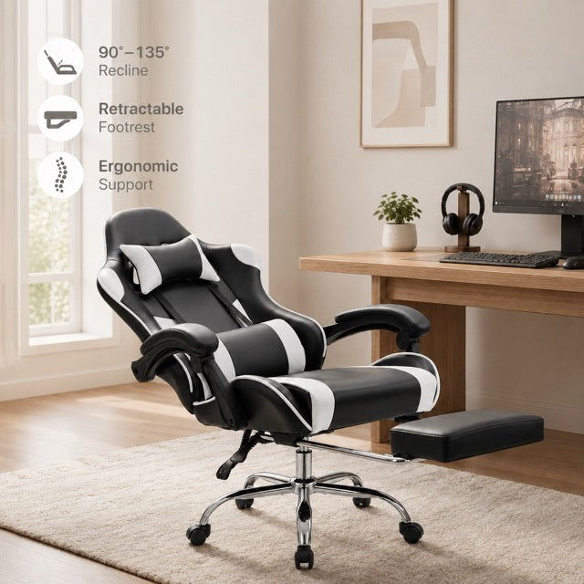 Gaming Chair with Footrest and Lumbar Support