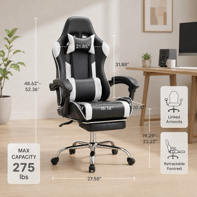 Gaming Chair with Footrest and Lumbar Support