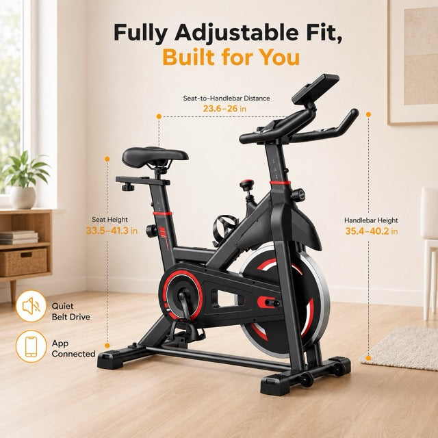 Indoor Cycling Bike – LCD Display, Infinite Resistance, Adjustable Seat & Handlebars