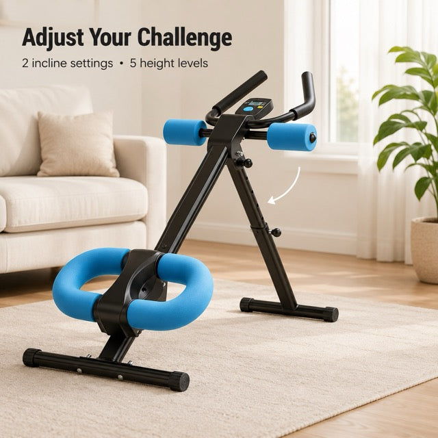 Ab Machine with LCD Display – Adjustable Incline & Height, Foldable Core Trainer, 440 lb Capacity