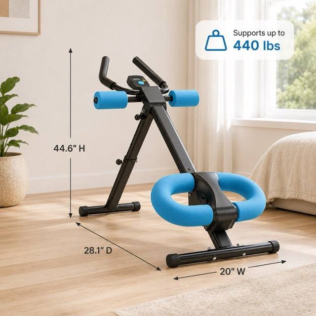 Ab Machine with LCD Display – Adjustable Incline & Height, Foldable Core Trainer, 440 lb Capacity