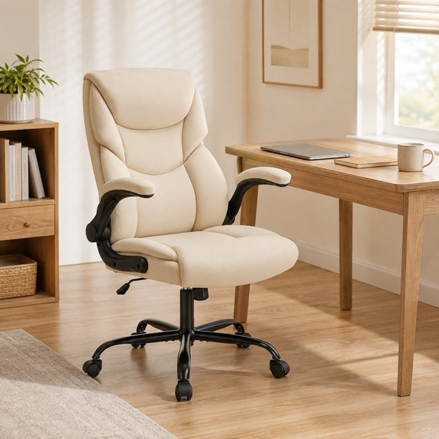 PU Leather Office Chair with Flip-Up Armrests & Lumbar Support – High Back Ergonomic Desk Chair