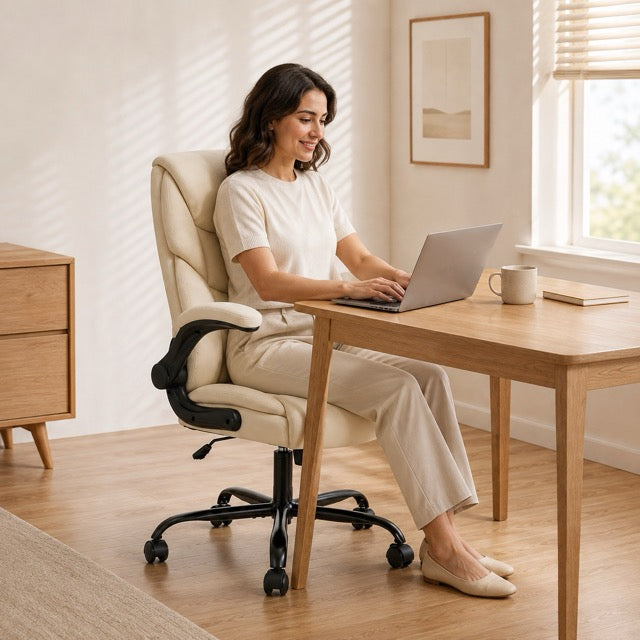 PU Leather Office Chair with Flip-Up Armrests & Lumbar Support – High Back Ergonomic Desk Chair