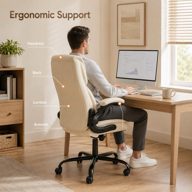 PU Leather Office Chair with Flip-Up Armrests & Lumbar Support – High Back Ergonomic Desk Chair