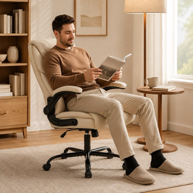 PU Leather Office Chair with Flip-Up Armrests & Lumbar Support – High Back Ergonomic Desk Chair
