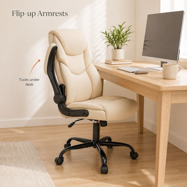 PU Leather Office Chair with Flip-Up Armrests & Lumbar Support – High Back Ergonomic Desk Chair