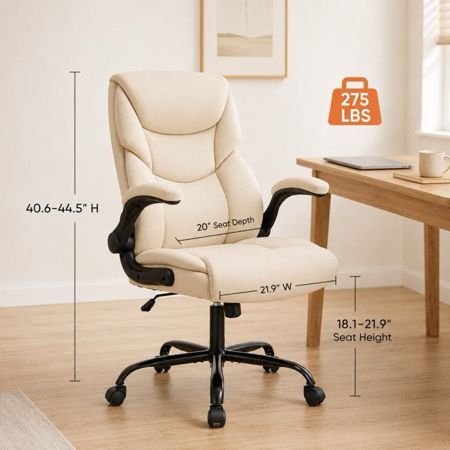 PU Leather Office Chair with Flip-Up Armrests & Lumbar Support – High Back Ergonomic Desk Chair