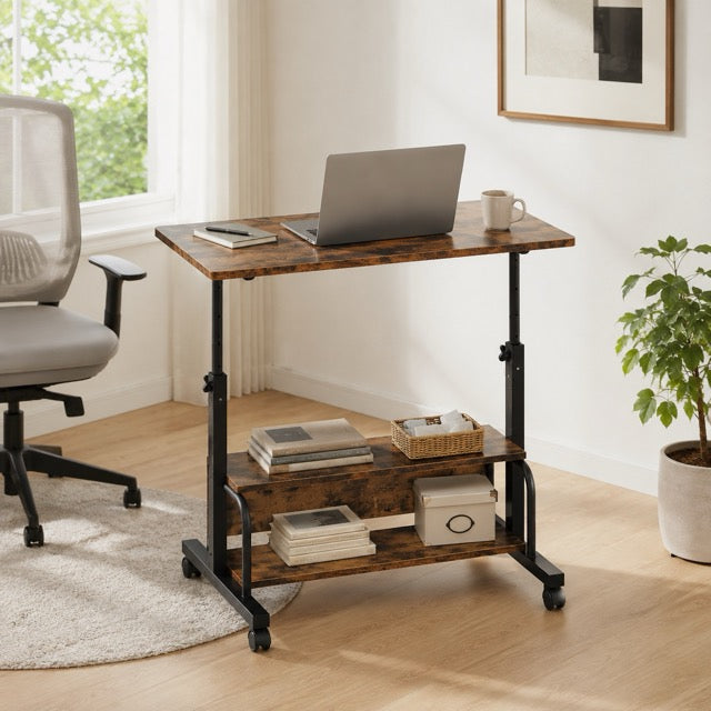 31.5" Adjustable Height Standing Desk with Lockable Wheels & Dual-Layer Storage