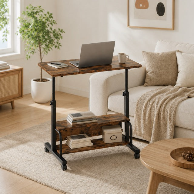 31.5" Adjustable Height Standing Desk with Lockable Wheels & Dual-Layer Storage