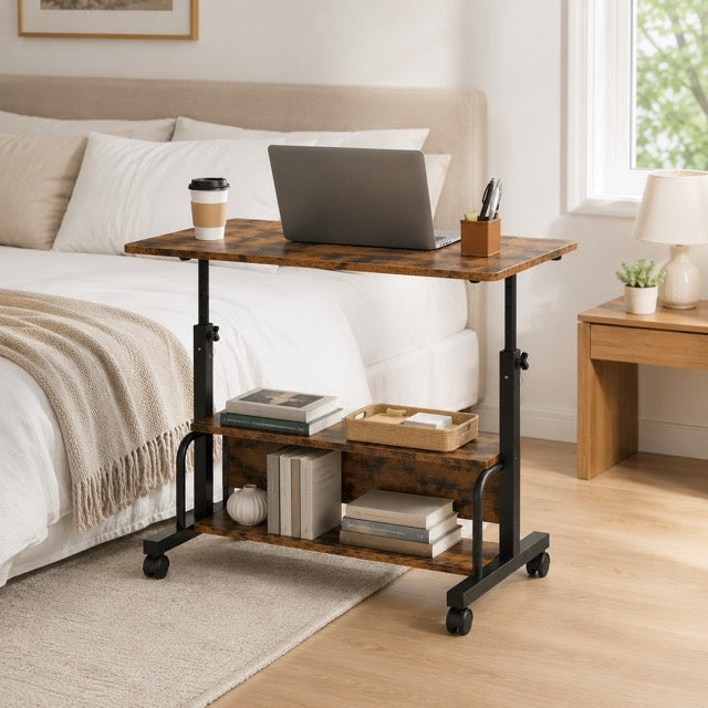 31.5" Adjustable Height Standing Desk with Lockable Wheels & Dual-Layer Storage