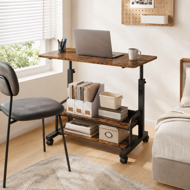 31.5" Adjustable Height Standing Desk with Lockable Wheels & Dual-Layer Storage
