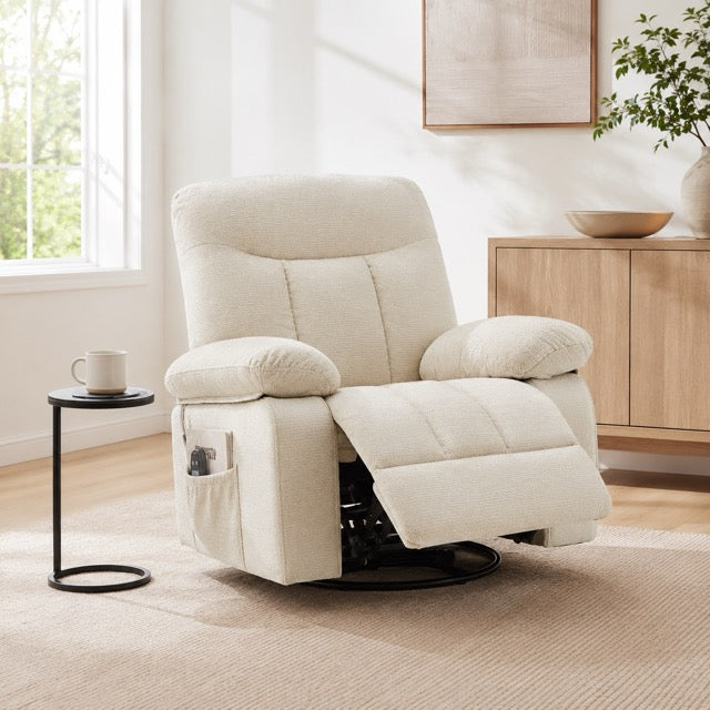 Chenille Swivel Rocker Recliner Chair with Heat, 8-Motor Vibration Massage & Manual Footrest