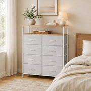 Fabric Dresser with 8 Drawers & Open Shelf – Tall Storage Cabinet for Bedroom & Closet Organization