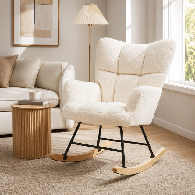 Teddy Upholstered Glider Rocker with High Backrest | Nursery & Living Room Rocking Chair