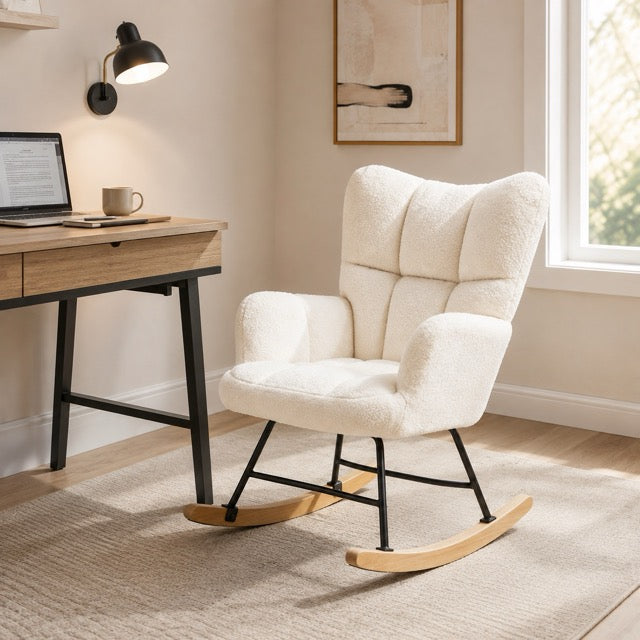 Teddy Upholstered Glider Rocker with High Backrest | Nursery & Living Room Rocking Chair