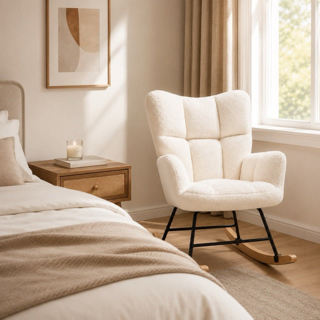 Teddy Upholstered Glider Rocker with High Backrest | Nursery & Living Room Rocking Chair