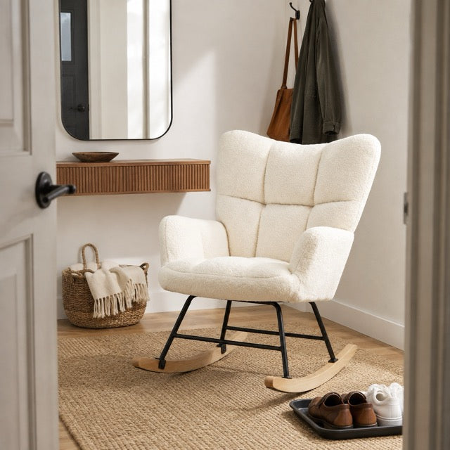 Teddy Upholstered Glider Rocker with High Backrest | Nursery & Living Room Rocking Chair