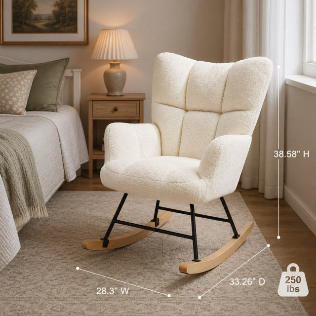 Teddy Upholstered Glider Rocker with High Backrest | Nursery & Living Room Rocking Chair