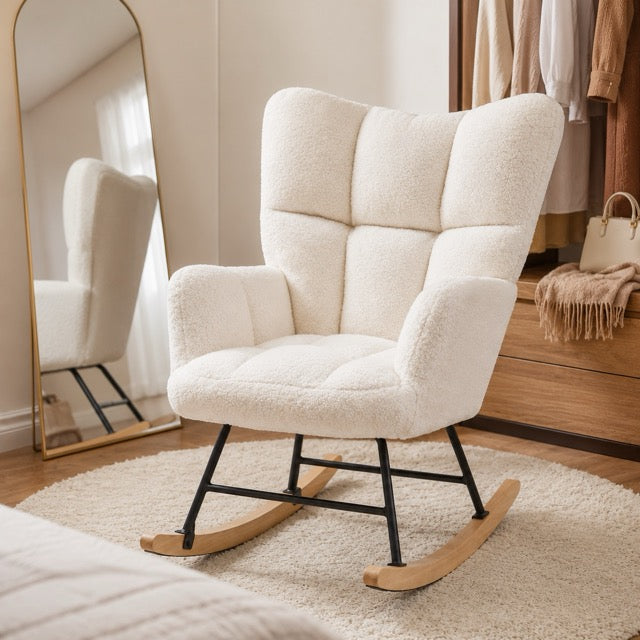 Teddy Upholstered Glider Rocker with High Backrest | Nursery & Living Room Rocking Chair