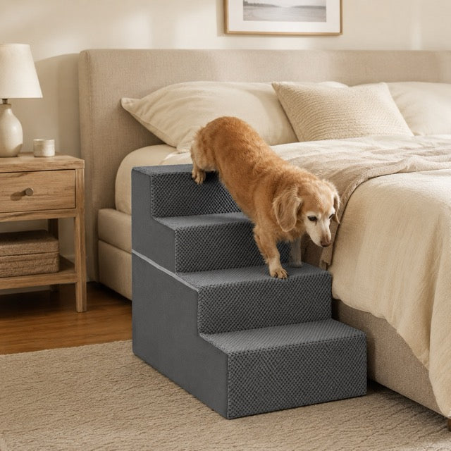 Pet Stairs for Dogs & Cats – Foam Dog Steps with Anti-Slip Base & Washable Cover, 3/4/5 Steps